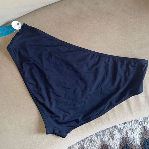 Mynah NEW $34 Mid-Rise Shirred Side Medium Coverage Bikini Bottom XL Black - Picture 3 of 8